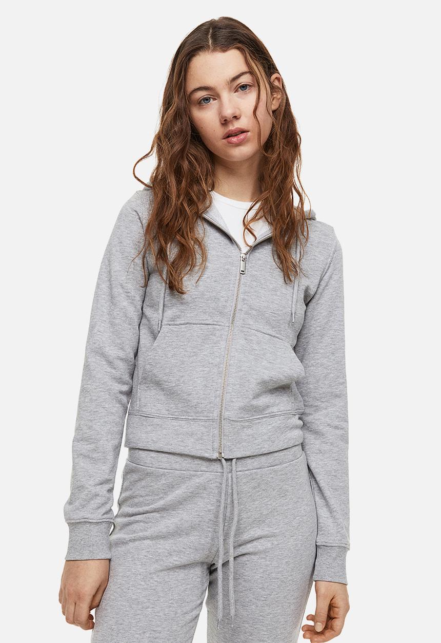 H&M - Fitted zip-through hoodie - light grey marl