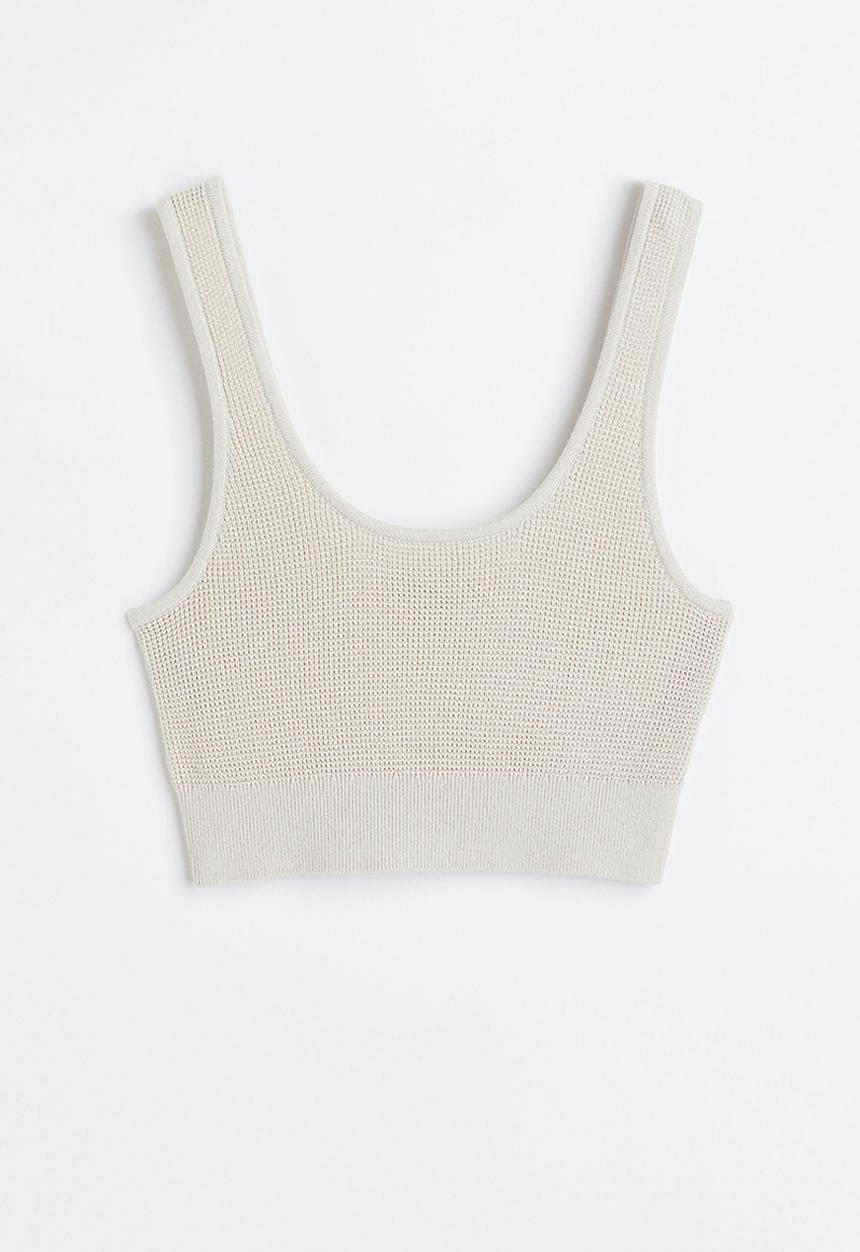 H&M - Waffle-knit crop top - greige