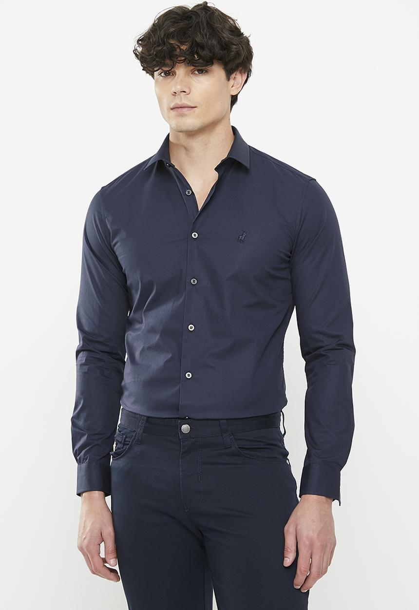 POLO - Mens slim stretch long sleeve shirt - navy 