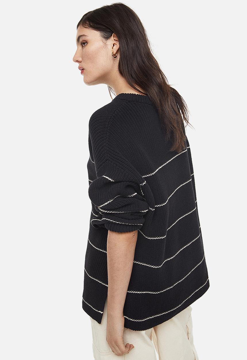 H&M - Oversized rib-knit jumper - black/striped 