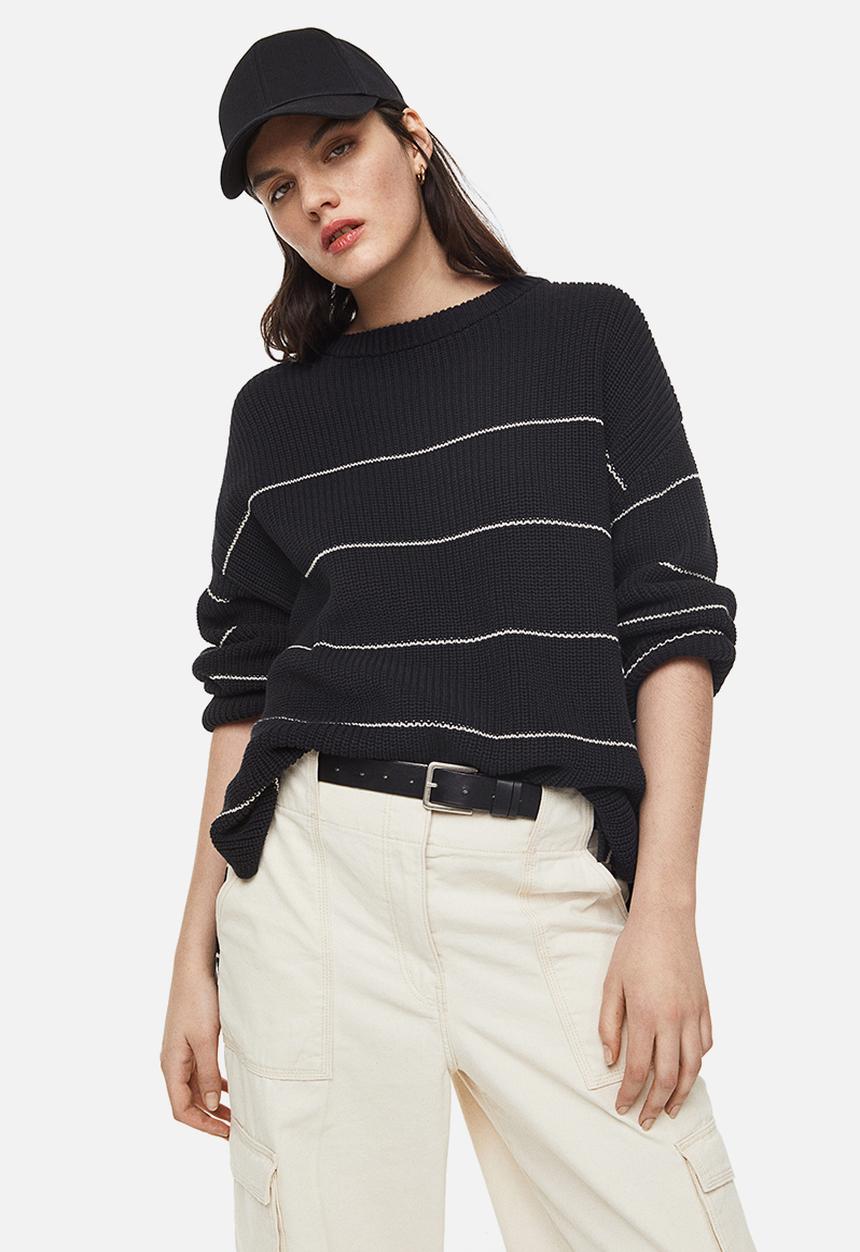 H&M - Oversized rib-knit jumper - black/striped 