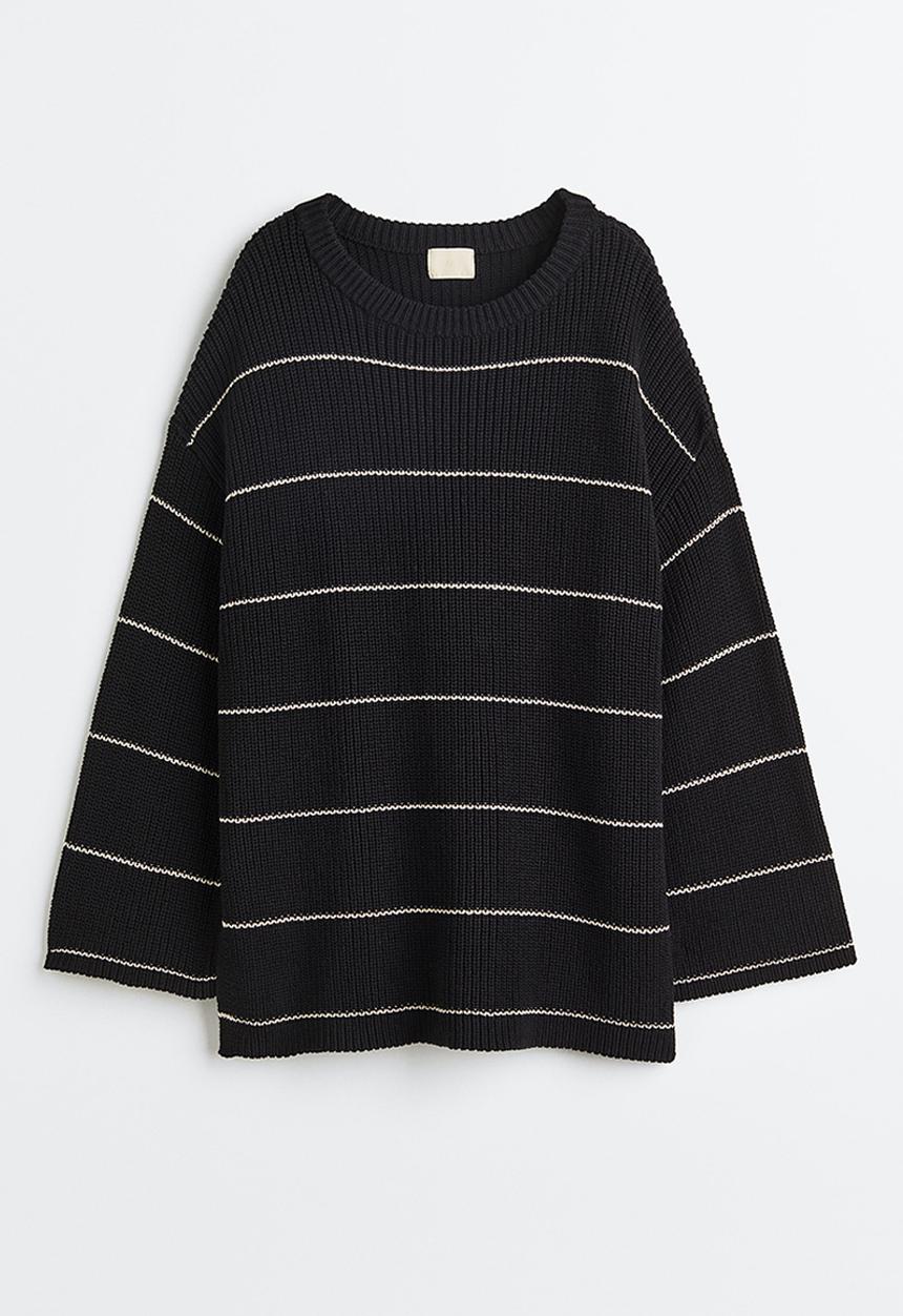 H&M - Oversized rib-knit jumper - black/striped 