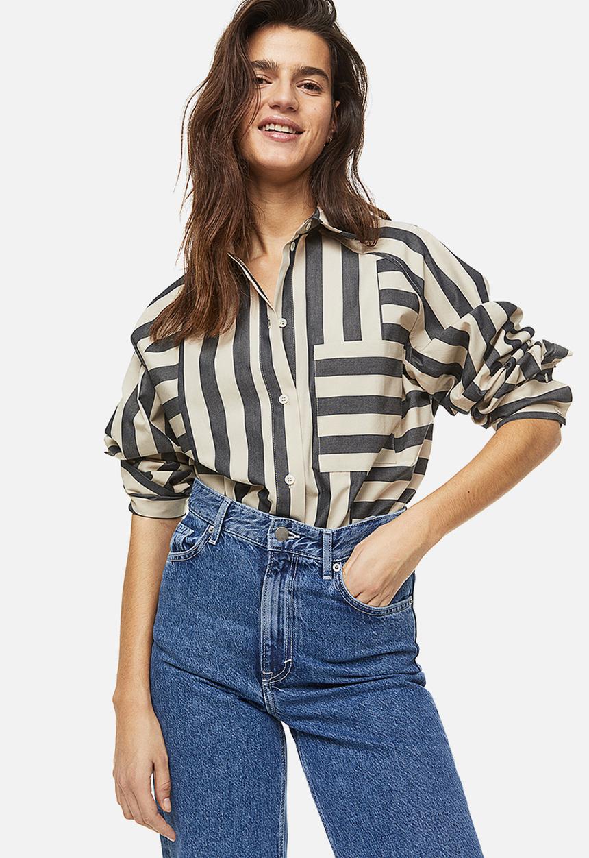 H&M - Cotton shirt - black/striped 