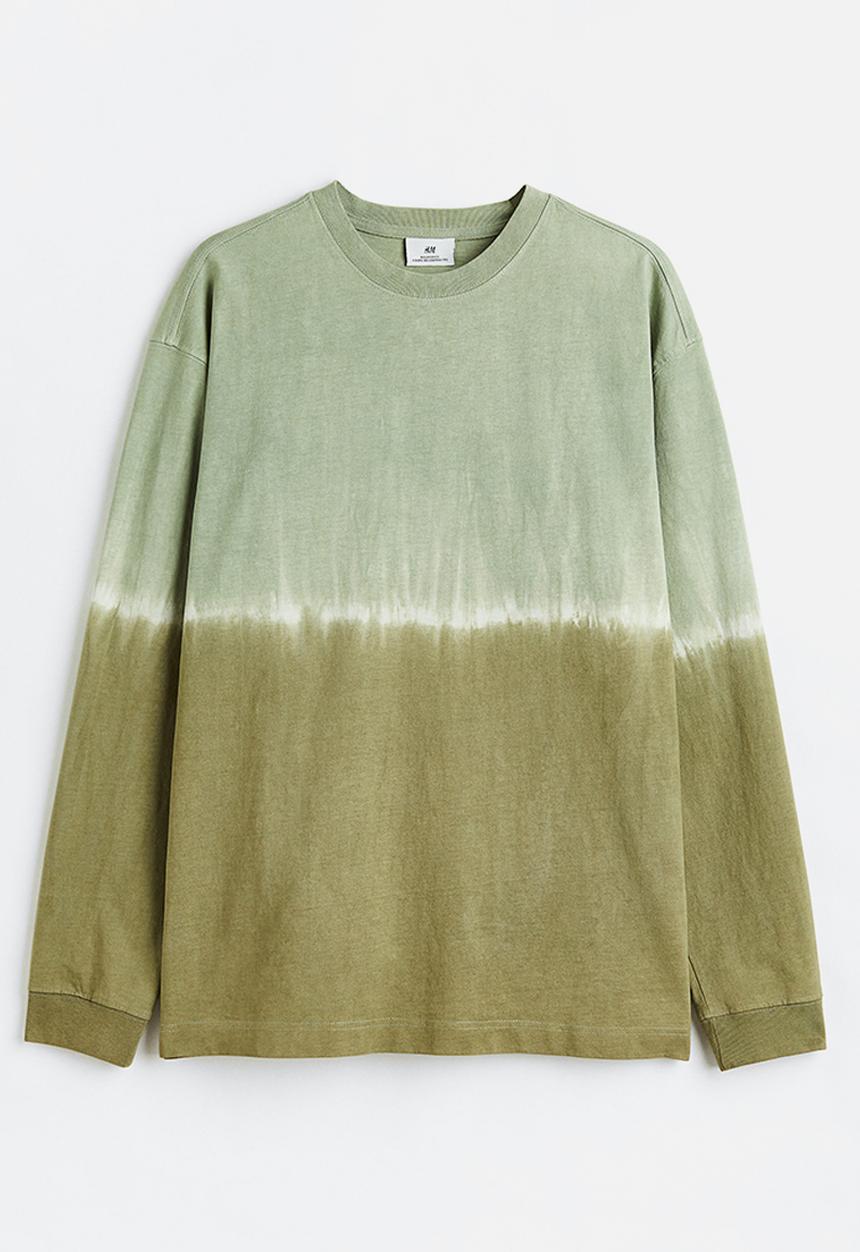H&M - Relaxed fit jersey top - sage green/tie-dye