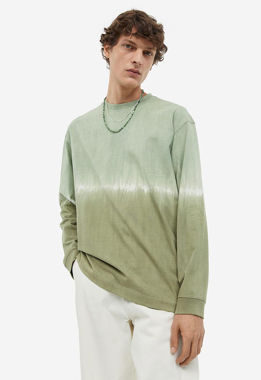 H&M - Relaxed fit jersey top - sage green/tie-dye