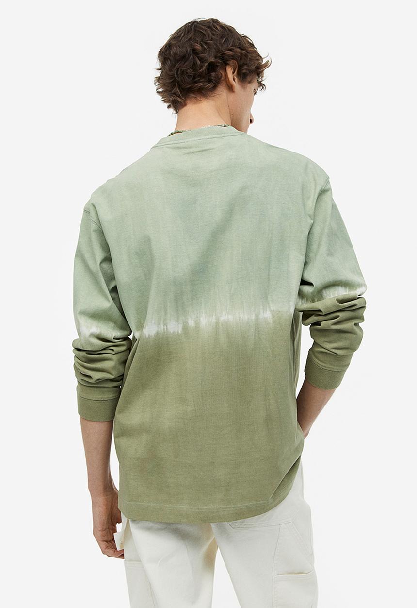 H&M - Relaxed fit jersey top - sage green/tie-dye