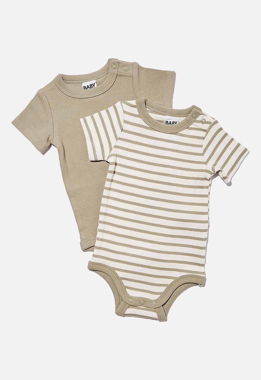 Cotton On - 2 Pack essentials short sleeve bubbysuit - silver sage organic