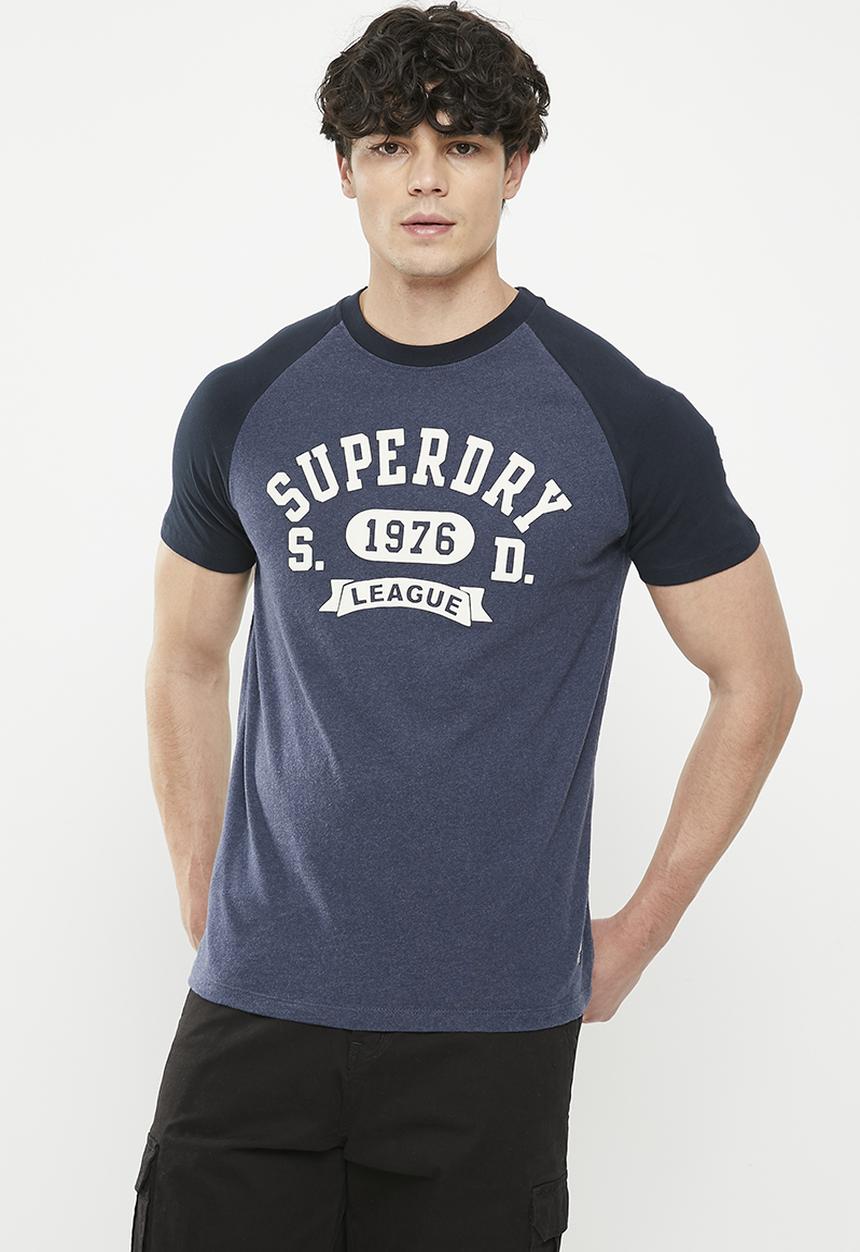 Superdry. - Vintage gym ath raglan tee - eclipse navy/lauren navy marl