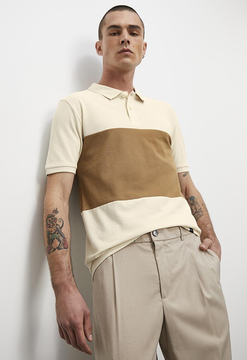 Superbalist - Fashion retro color block golfer - ecru & mocca