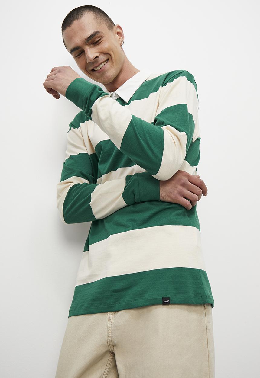 Superbalist - Siya long sleeve rugby stripe tee - green & ecru