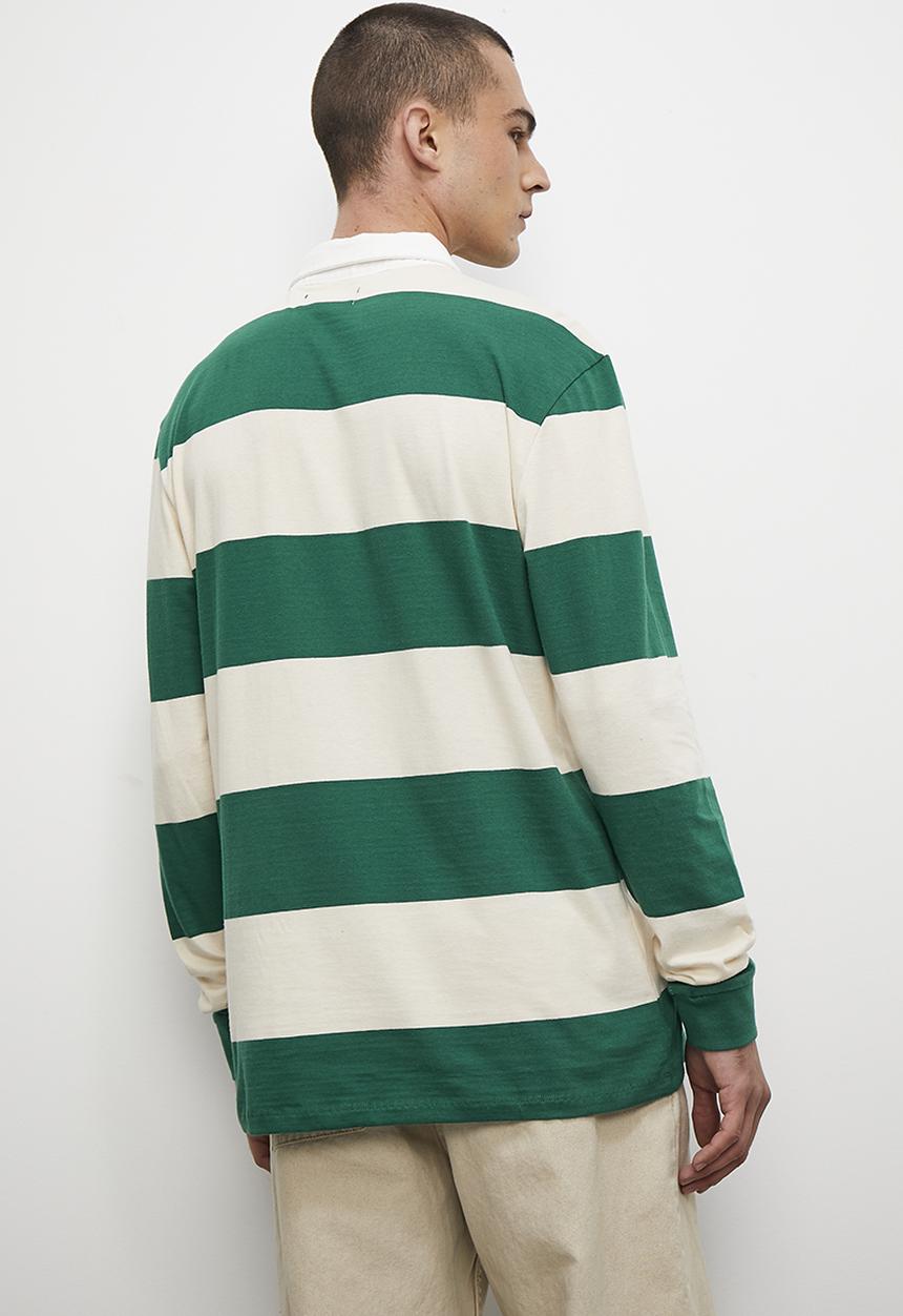 Superbalist - Siya long sleeve rugby stripe tee - green & ecru