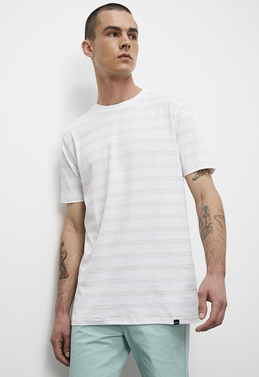 Superbalist - ASH y/d short sleeve 3 stripe crew neck tee - stone & ecru