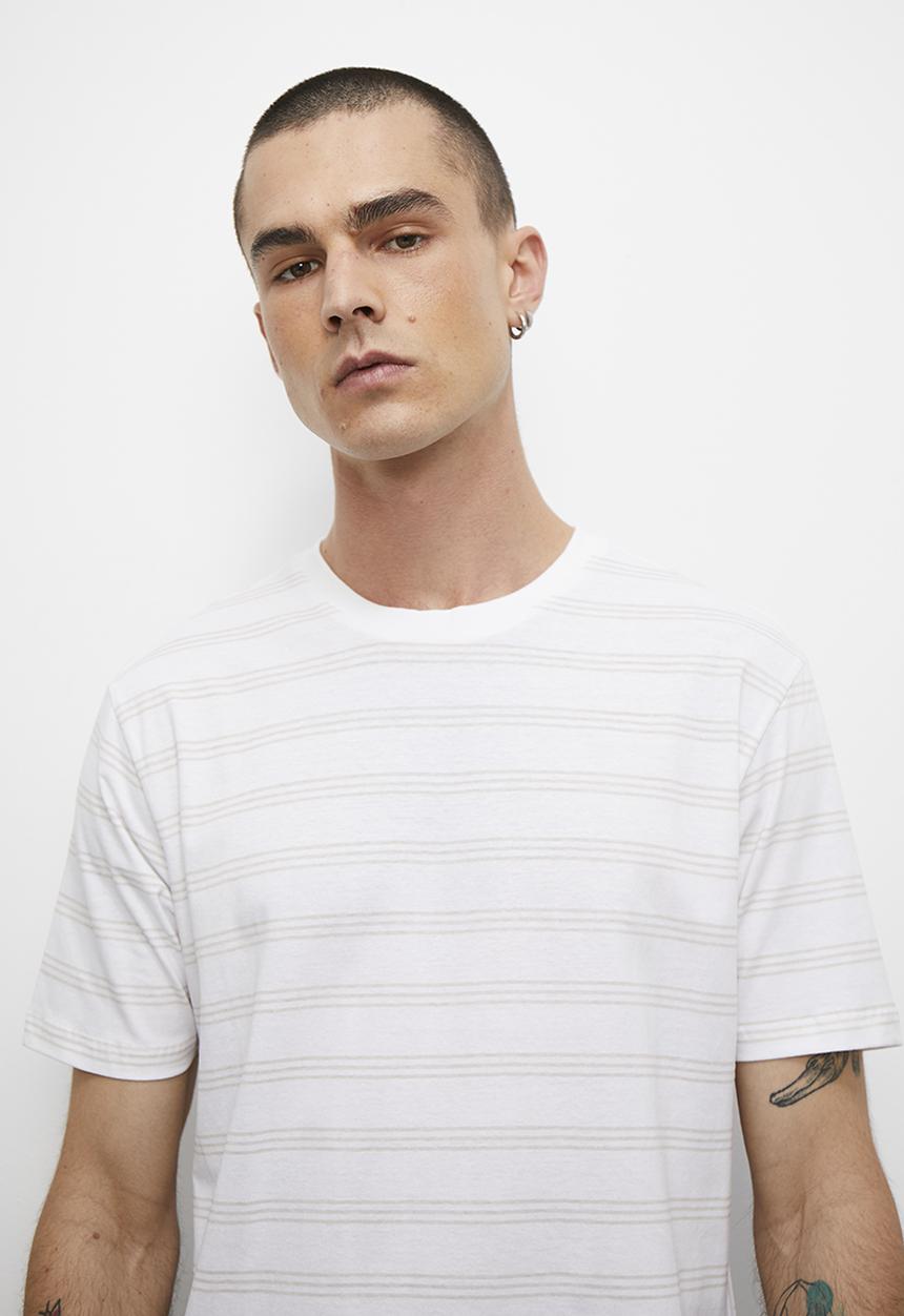 Superbalist - ASH y/d short sleeve 3 stripe crew neck tee - stone & ecru