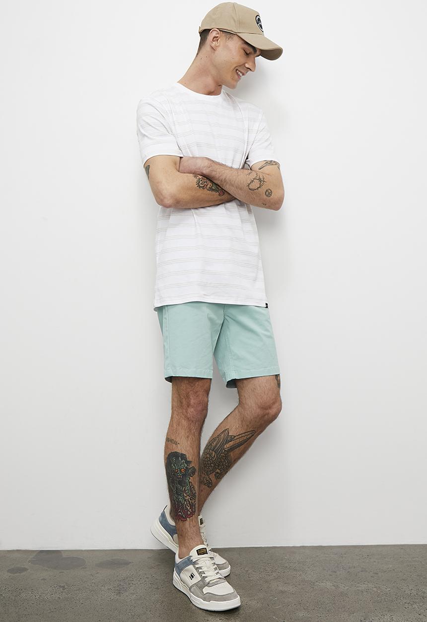Superbalist - ASH y/d short sleeve 3 stripe crew neck tee - stone & ecru