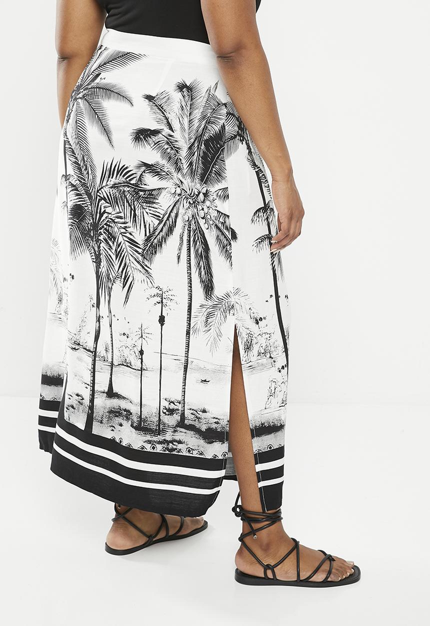 Me&B - Plus midi wrap skirt with tie detail - stripe palm