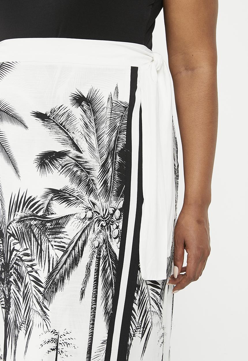 Me&B - Plus midi wrap skirt with tie detail - stripe palm