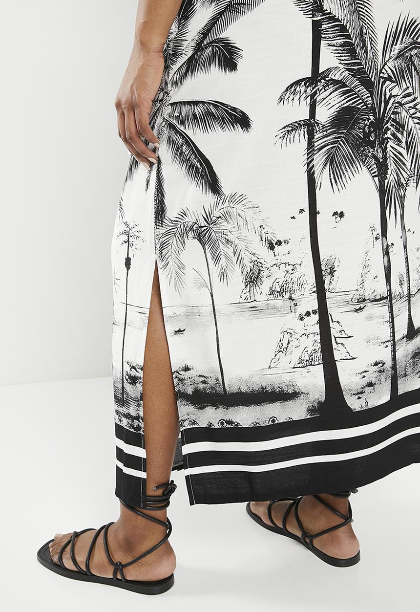Me&B - Plus midi wrap skirt with tie detail - stripe palm