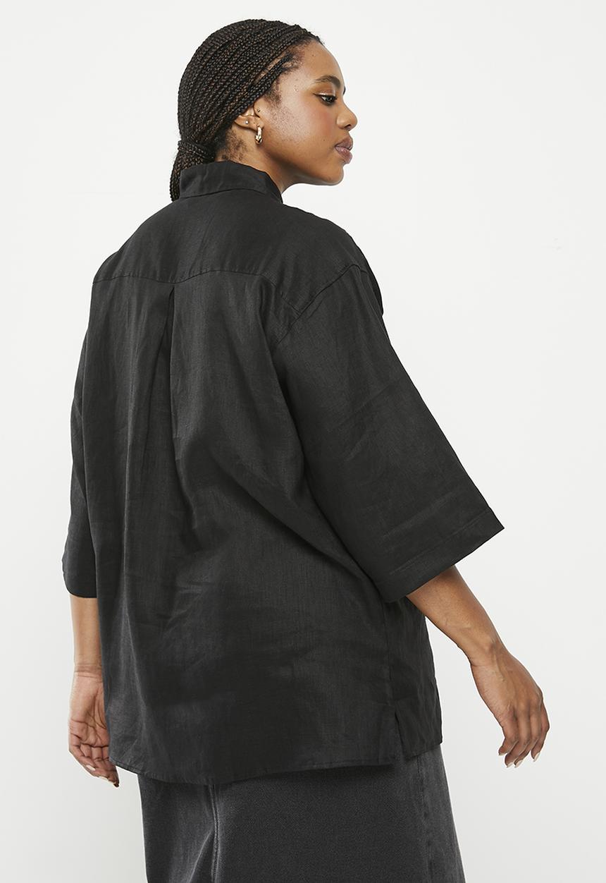 Me&B - Plus oversized linen shirt - black