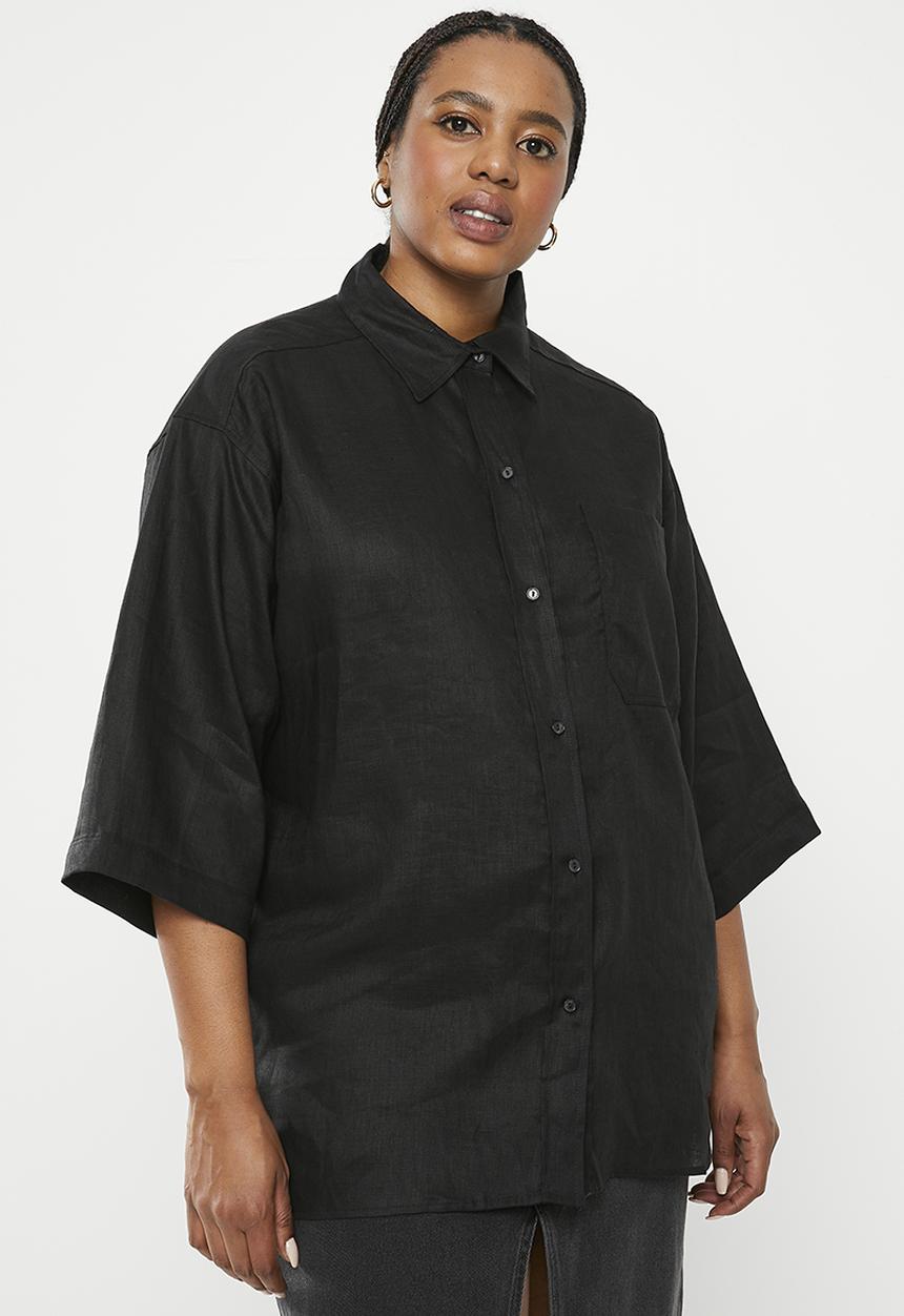 Me&B - Plus oversized linen shirt - black