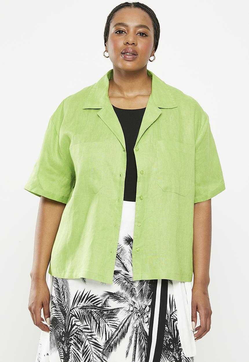 Me&B - Plus revere collar linen shirt - avocado