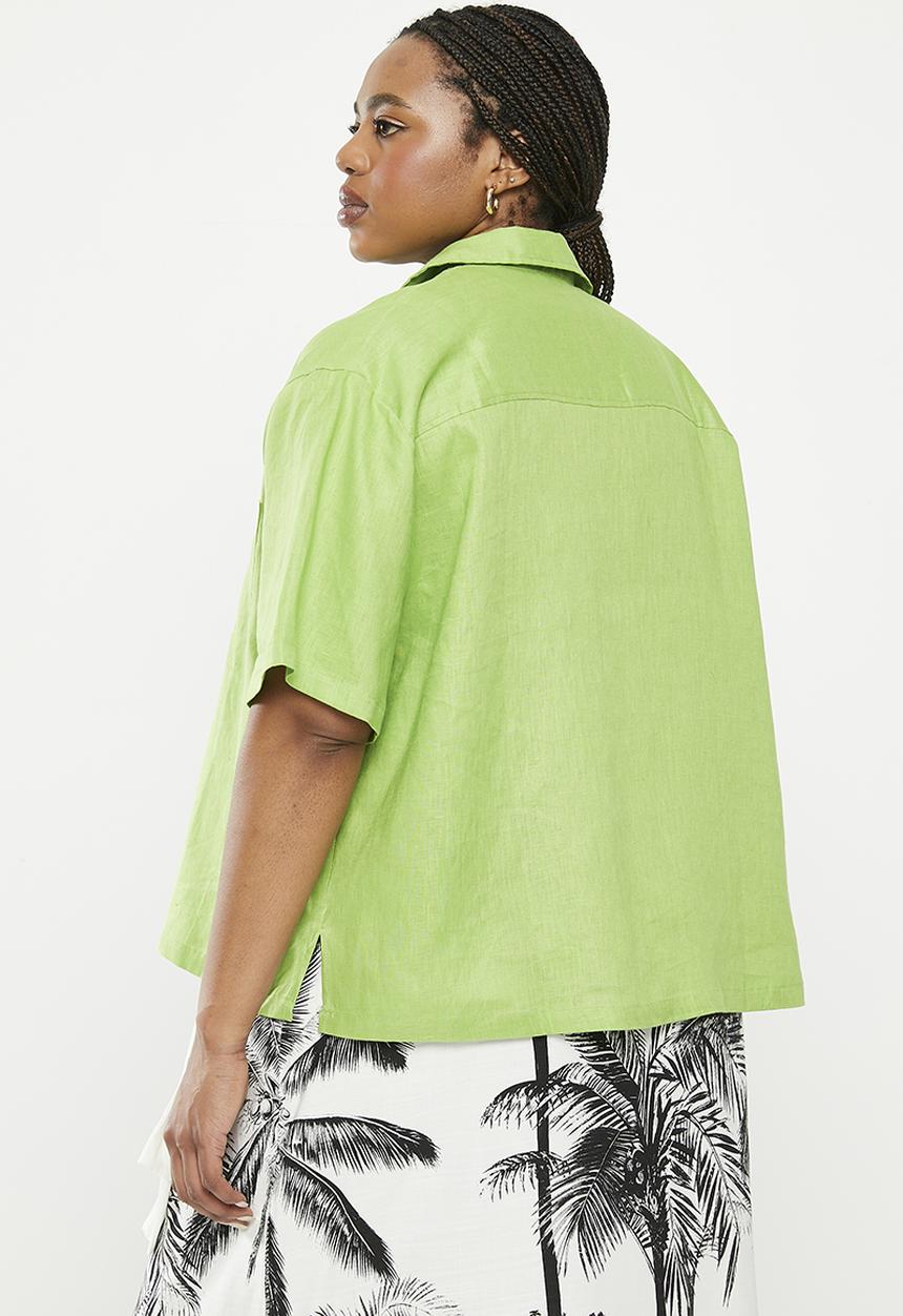 Me&B - Plus revere collar linen shirt - avocado