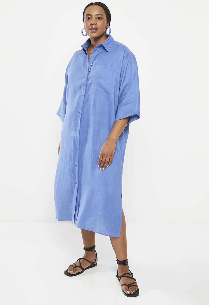 Me&B - Plus linen shirt dress - blue