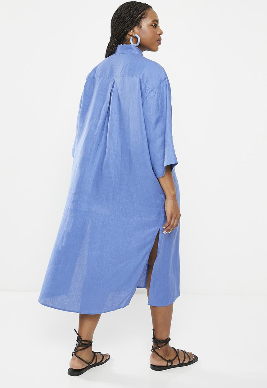 Me&B - Plus linen shirt dress - blue