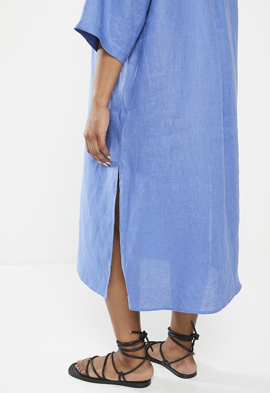 Me&B - Plus linen shirt dress - blue