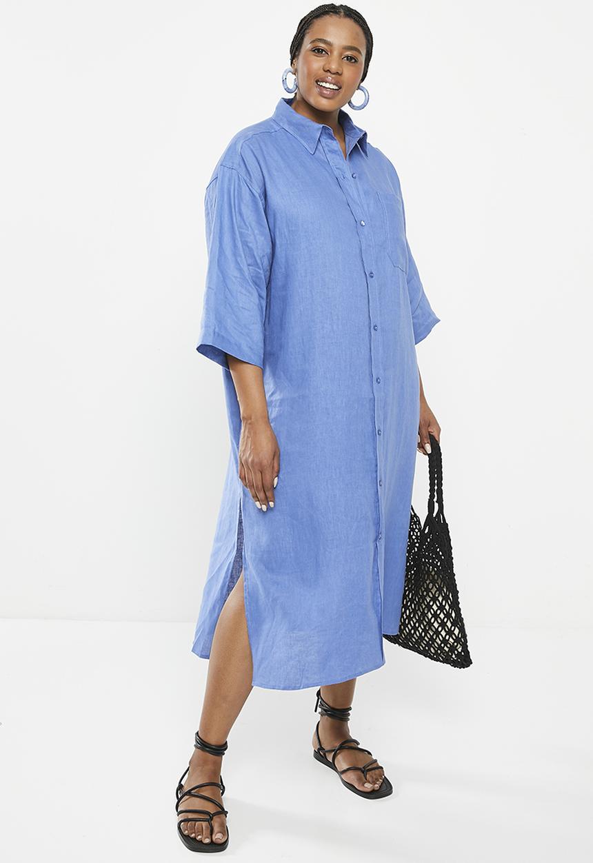 Me&B - Plus linen shirt dress - blue