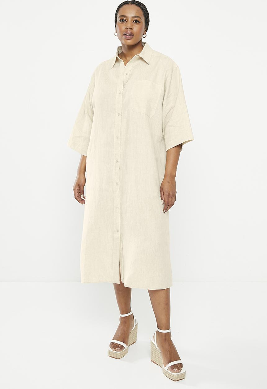 Me&B - Plus linen shirt dress - natural