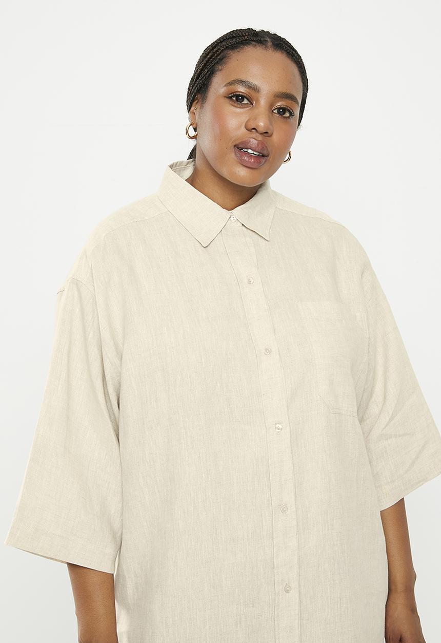 Me&B - Plus linen shirt dress - natural