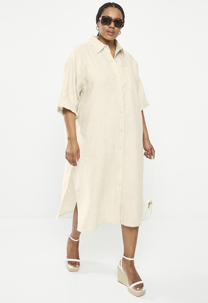 Me&B - Plus linen shirt dress - natural