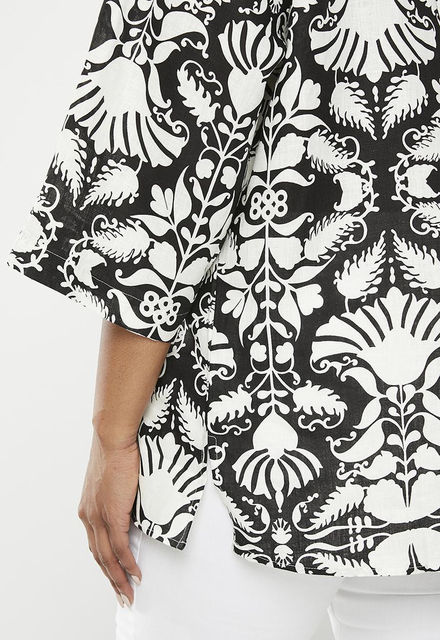 Me&B - Plus oversized linen shirt - wallpaper print