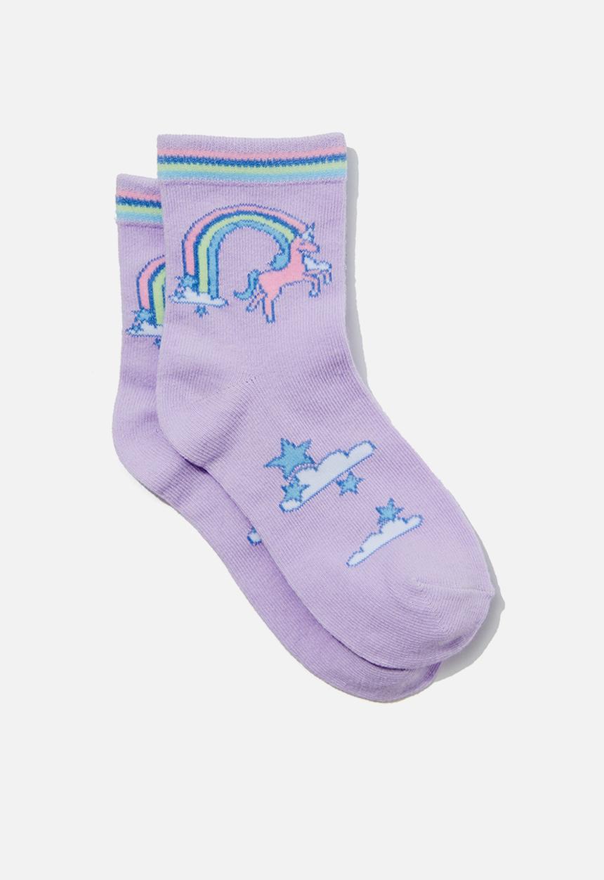 Cotton On - Single pack crew socks - lilac drop/unicorn rainbows