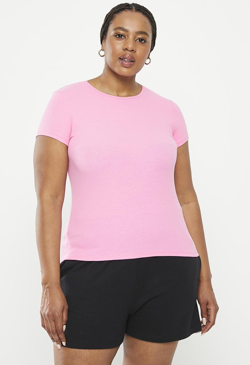 Cotton On - Plus the one organic rib crew short sleeve tee - sunset pink