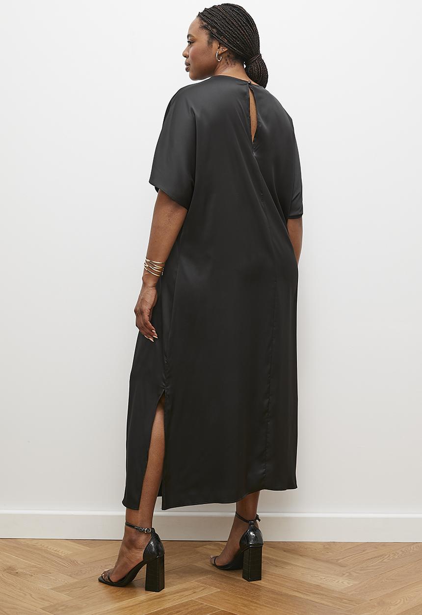 edit - Grown on sleeve satin maxi - black