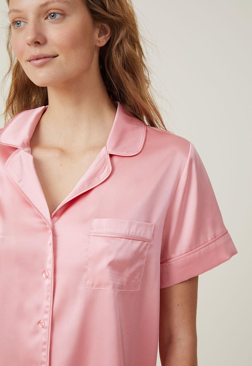 Cotton On - Staycay Satin Sleep Set - Peach Puff