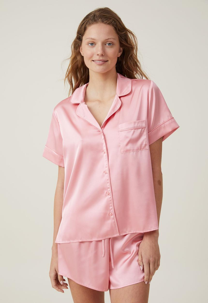 Cotton On - Staycay Satin Sleep Set - Peach Puff