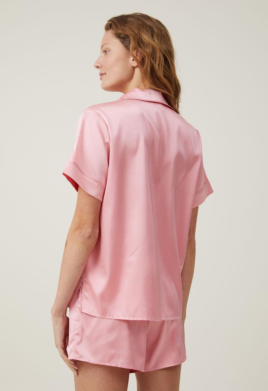 Cotton On - Staycay Satin Sleep Set - Peach Puff
