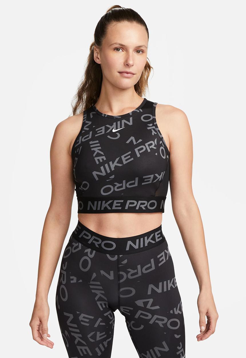 Nike - W np df crop tank aop - black/black/white