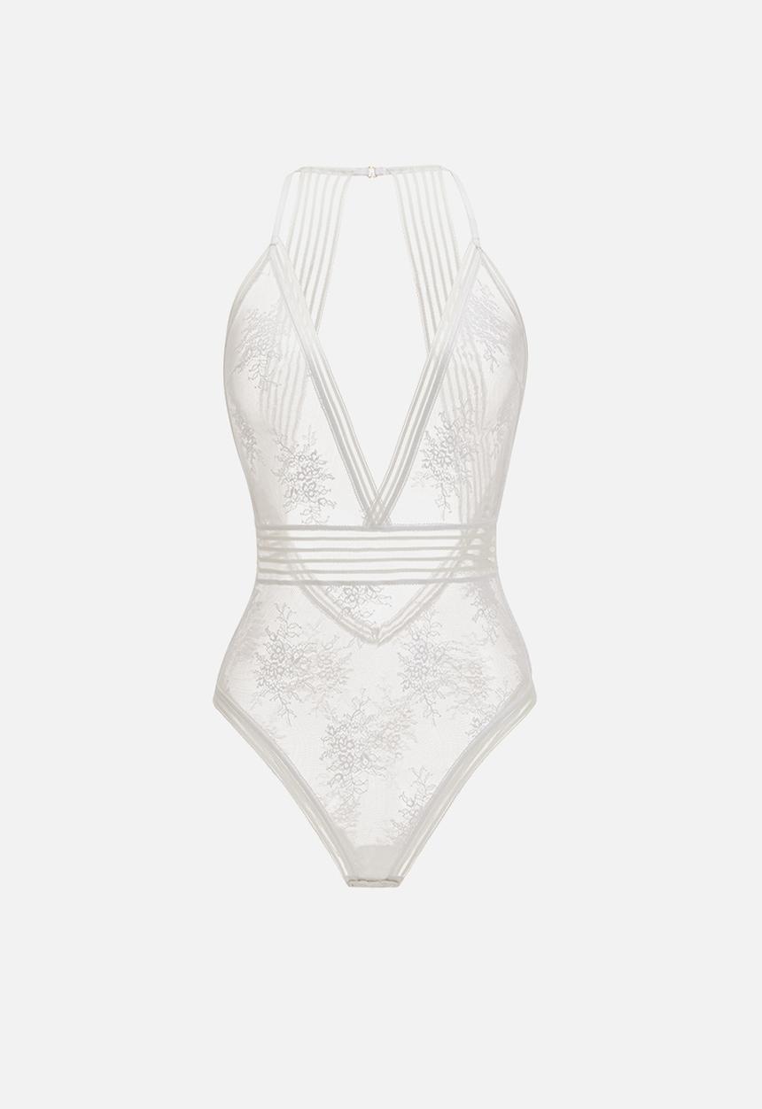 Janet Reger - Statement starlight deep v bodysuit - opal