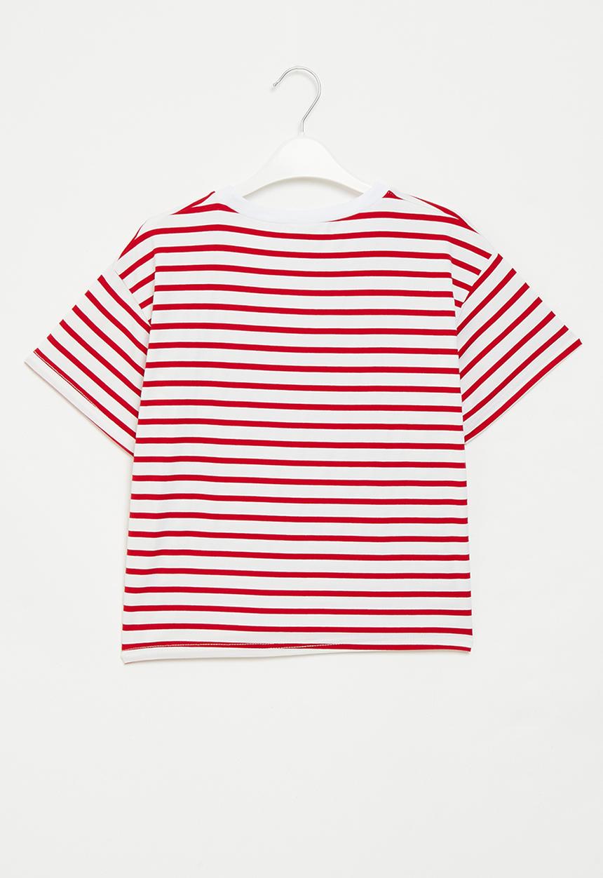 Pop Candy - Stripe tee - red & white