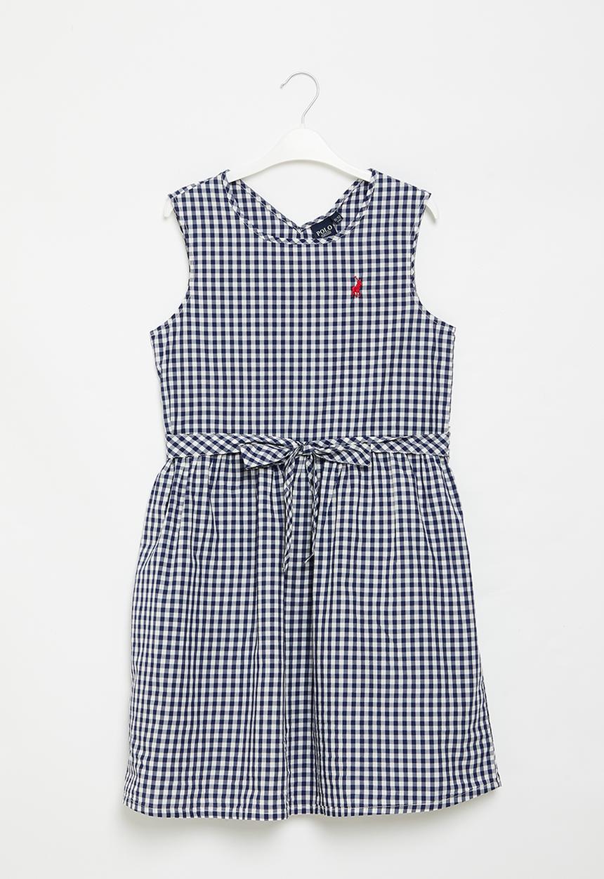 POLO - Girls checked sleeveless dress - navy