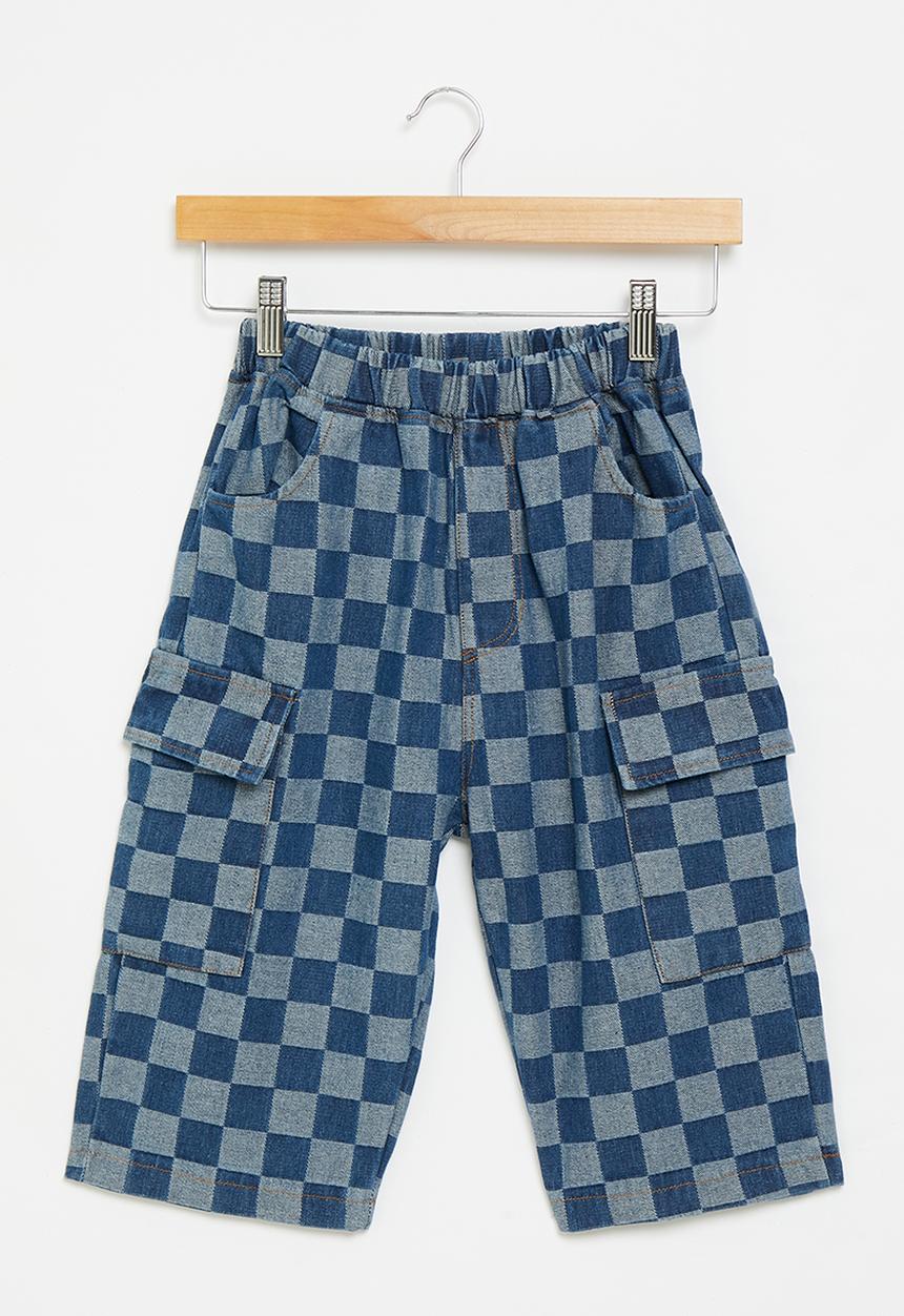 Pop Candy - Boys checker shorts - blue and grey