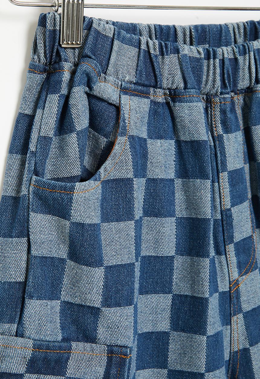 Pop Candy - Boys checker shorts - blue and grey