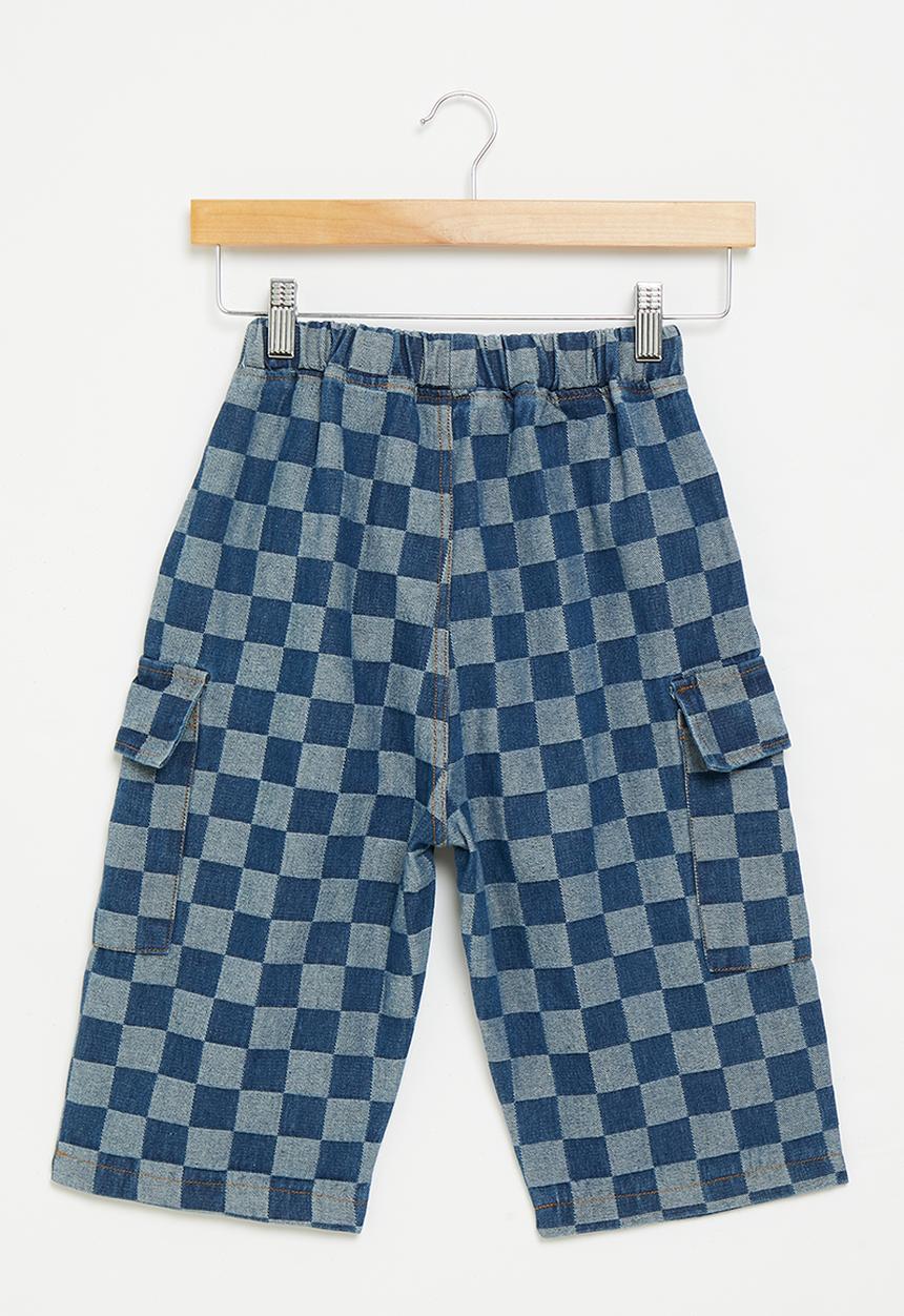 Pop Candy - Boys checker shorts - blue and grey