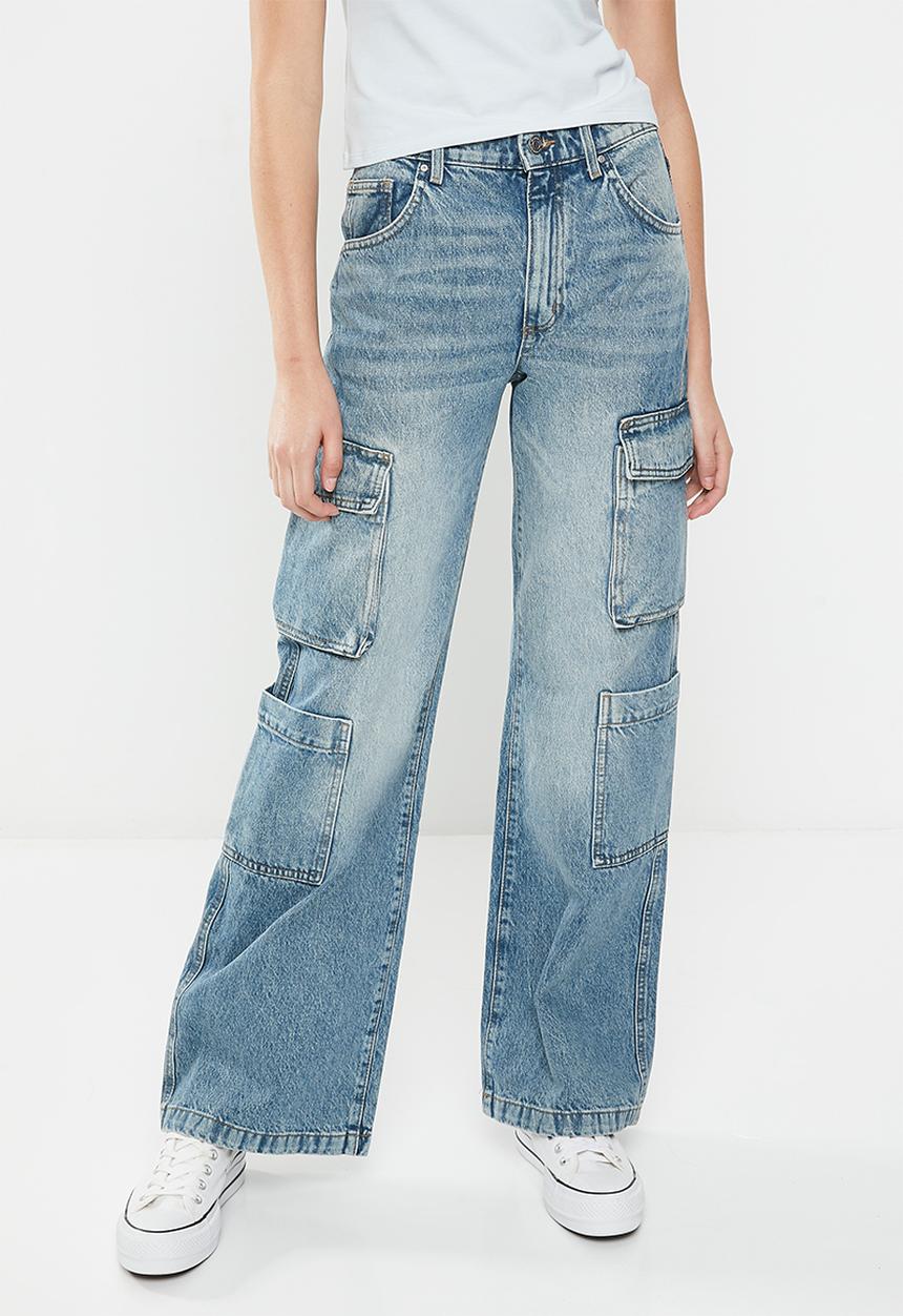 Cotton On - Cargo Wide Leg Jean - Lake Blue