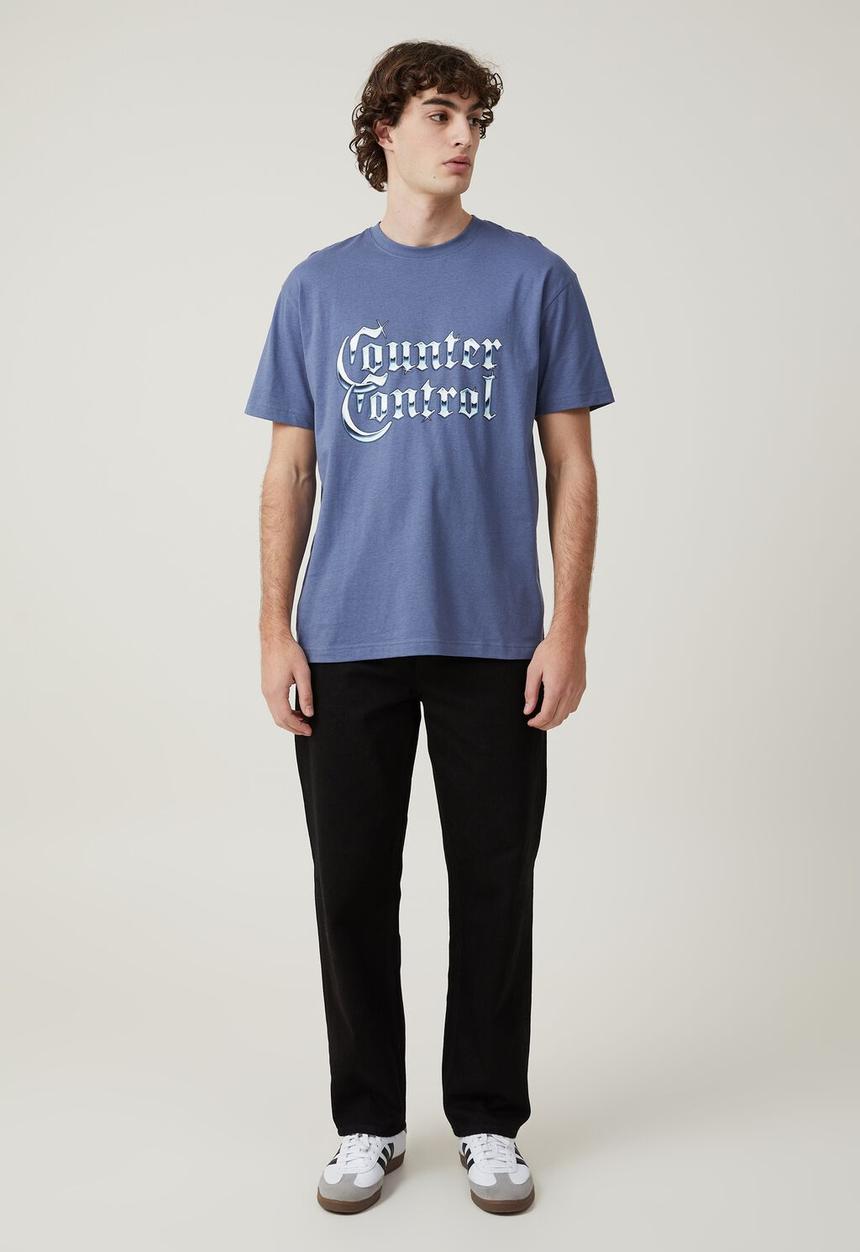 Cotton On - Loose fit art t-shirt - blue slate / counter control