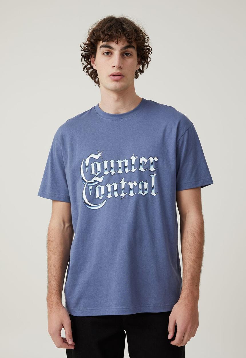 Cotton On - Loose fit art t-shirt - blue slate / counter control
