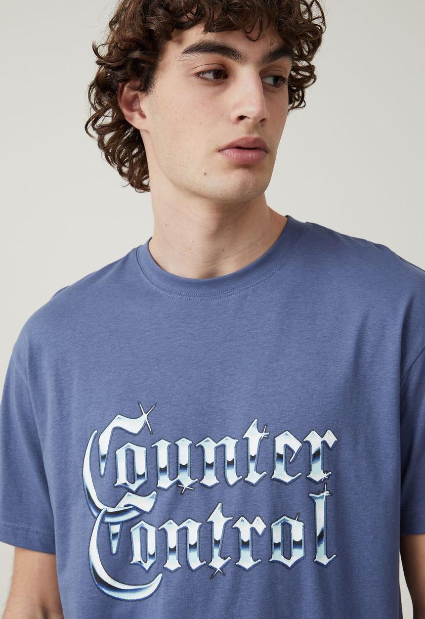 Cotton On - Loose fit art t-shirt - blue slate / counter control